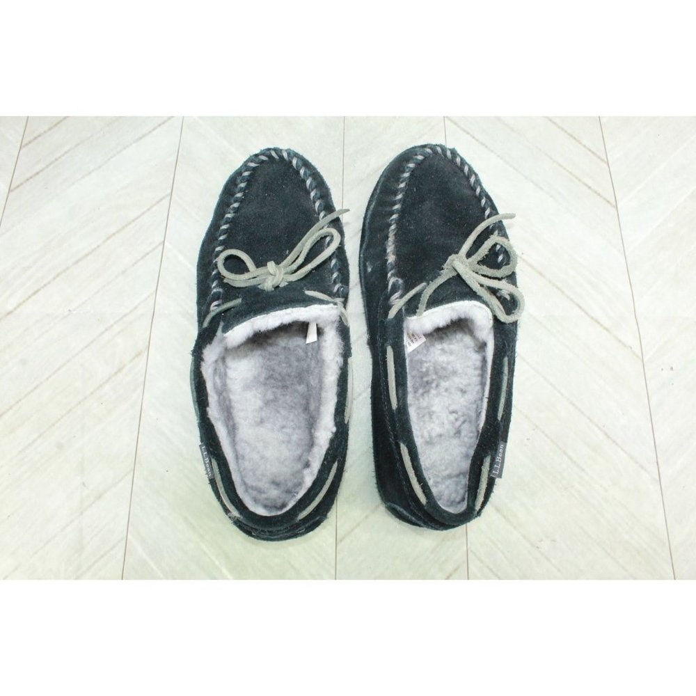 LL Bean Black Suede Shearling Lined Wicked Good Moccasins Slippers 9 M - Picture 6 of 8